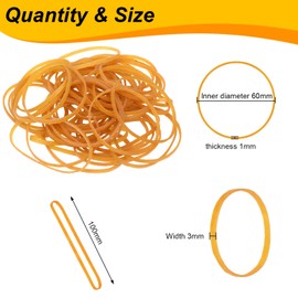 Rubber Bands, Pack of 50 Rubber Rings, Wide 60 x 3 mm, Household Rubber, Durable and Tear-Resistant Rubbers for Home, Work, Office