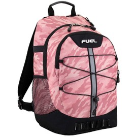 FUEL Hiking Backpack for Women Men Terra Sport, Travel, College, Gym, Work with Laptop Sleeve, Bungee, 18 Inches, Pink Camo