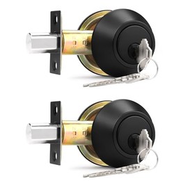 Probrico Black Round Double Cylinder Deadbolt Lock, Keyed Both Side Door Lock, Keyed Alike Combo 2 Pack