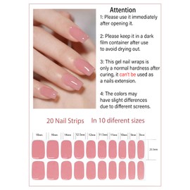 Semi Cured Gel Nail Strips, Jelly Carol Pink 20pcs Adhesive UV Sticker, Wraps for Home Manicure DIY