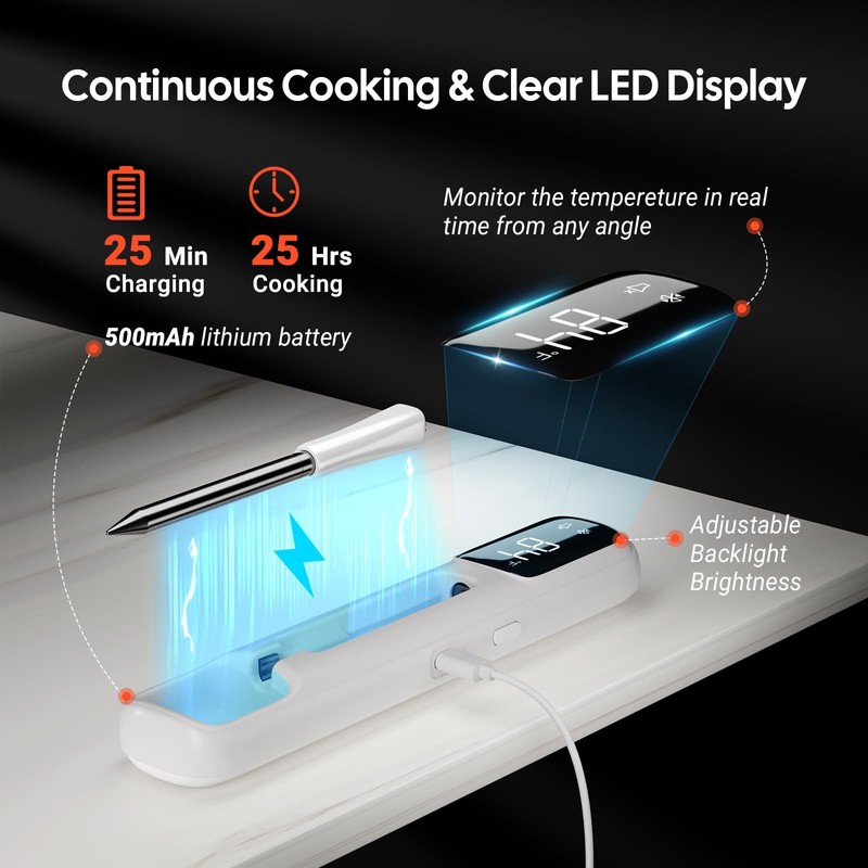 Wireless Meat Thermometer with 1000FT, Bluetooth 5.4 Digital Meat Thermometer