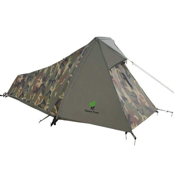 GEERTOP 1 Person Bivy Tent Ultralight Backpacking Tent for 1 Man Double Layer Waterproof Camouflage Camp Tent for Outdoor Camping Hiking Travel - Easy to Set Up