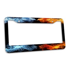Dragon License Plate Frame Red Blue Phoenix Water Fire Art License Plate Frames Personalise Stainless Steel Funny Design Compatible with Standard License Plate Holder for USA and Canada 12.2" X 6.2"