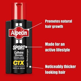Alpecin CTX Sport Men's Caffeine Shampoo, with Biotin, Niacin, Castor Oil, Taurine, Healthy Micronutrients, Natural Hair Growth, Hair Thickening, Thinning Hair, Active Lifestyle, Pack of 3