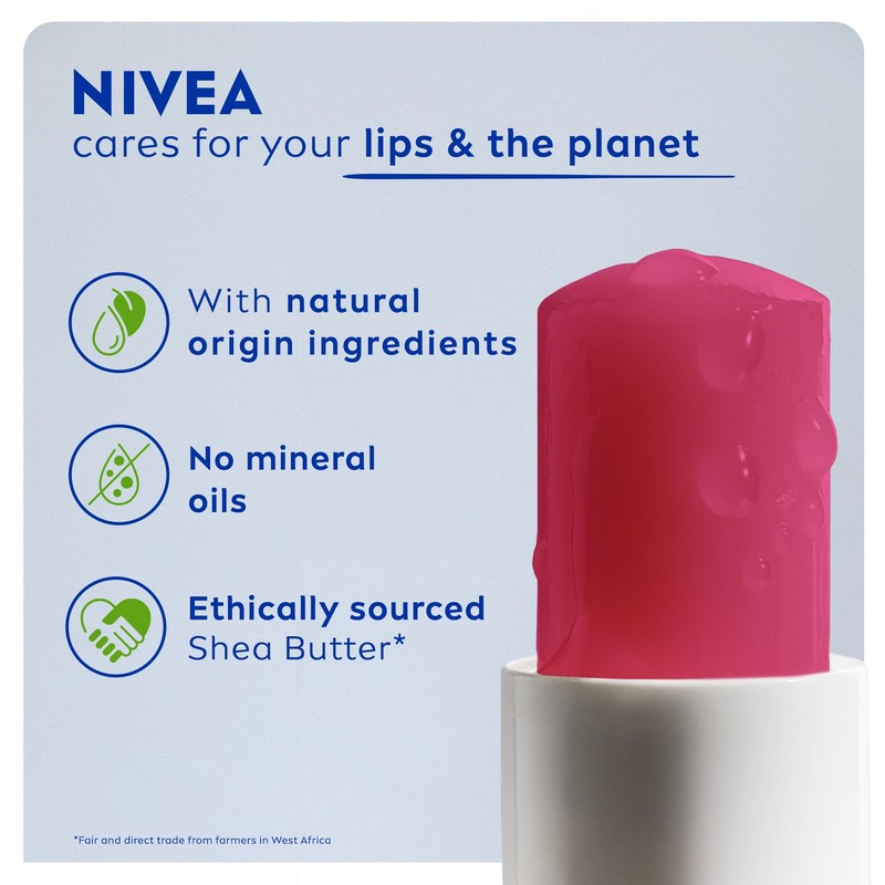 NIVEA Watermelon Shine Lip Balm (4.8g), Flavoured Lip Balm with