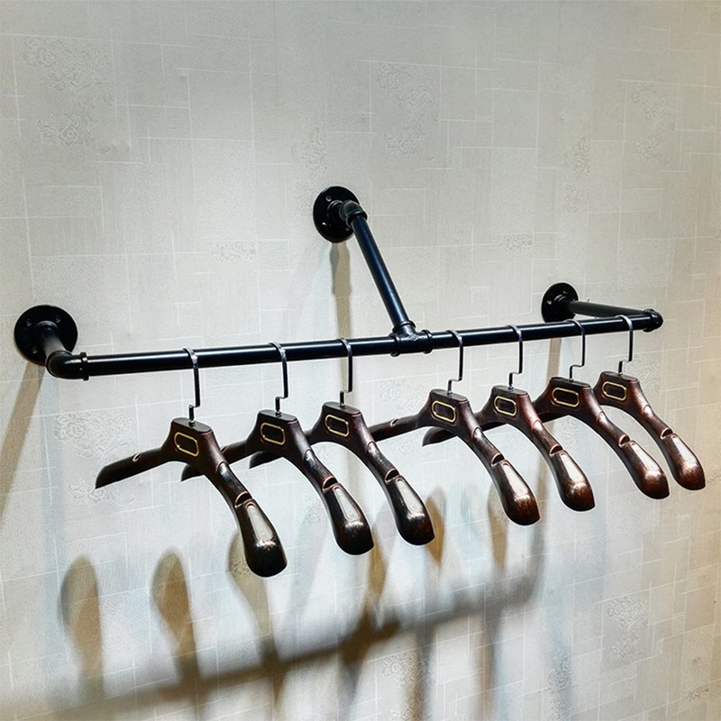 FURVOKIA Industrial Pipe Wall Mounted Clothes Hanging Shelves System,Metal Clothing