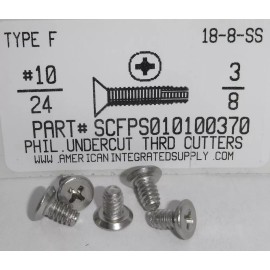 AMERICANINTEGRATEDSUPPLY.COM #10-24x3/8 Undercut Flat Phil Thread Cutting Screws Type F Stainless Steel (30)