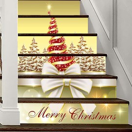 3D Christmas Tree Stair Stickers Decals-6Pcs/Set Christmas Tree Stair Risers Stickers Decals Removable Staircase Decals Vinyl Wall Stickers for Stair Steps Christmas Decoration