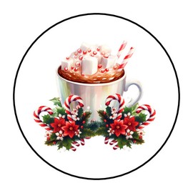 30 Christmas hot chocolate cocoa envelope seals, stickers labels, tags, round