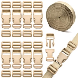 Eviznbou 10 Yards Webbing Strap 25 mm Nylon Webbing with 10 Pairs of Plastic Buckles, 20 Tri-Glide Sliders for Backpack Luggage Straps Bag Dog Collar Backpack Replacement