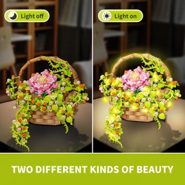Flower Bouquet Building Set with LED Light, Flowers Basket Bonsai Botanical Collection Building Toys for Adults And Kids, Home Decor Gift for Valentine Day, Birthday, Christmas Day（691PCS）