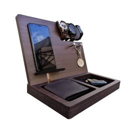 Gift for men, Wooden Desk and Nightstand Organizer, Phone Docking Station, Key, Wallet Stand, Watch Organizer, Men Gift, Husband Wife Anniversary Gift, Dad Birthday, Graduation