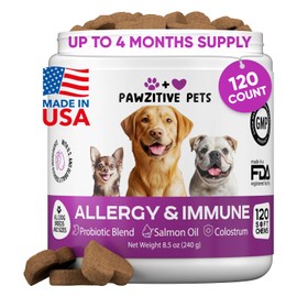 Dog Allergy Relief Chews for Itchy Skin - Seasonal and Food Allergy Chews for Shedding, Licking Paws, Hot Spot, Ears - USA Product - Omega 3 Fish Oil Skin & Coat Supplement - Anti Itch Immune Treats