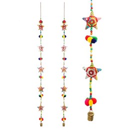 Set of 2 Colourful Decorative Indian Door Hanging 5 Fabric Star String for Indian Traditional Festival Home Wall Temple Bedroom Room Home Party Decor Gifts Ideas (Size: - 38 Inches) (Multicolour)