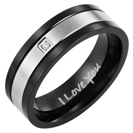 Willis Judd Mens Titanium Ring Engraved I Love You In Wooden Gift Box 7mm Wedding Band Ring for Men Engagement Ring Comfort Fit Size L