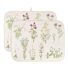 AELS XL 24" x 18" Dish Drying Mat Set of 2 for Kitchen Counter, Sage Green Reversible Absorbent Microfiber Dish Drainer/Rack Pads with Hanging Loop, Wildflower Botanical Floral Flower