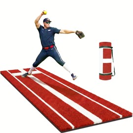 Qryovsa Softball Pitching Mat with Pitching Rubber & Stride Line, Denser Antifade Turf, Antislip EVA Bottom 10ft x 3ft, Indoor/Outdoor Training Aid