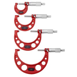Premium Outside Micrometer Set 0-4" / 0.0001" (0-1"/1-2"/2-3"/3-4") Precision Machinist Tools w/Carbide Tips, Standards, Ratchet Stop