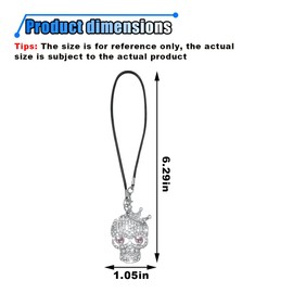 Bling Skull Car Hanging Ornament, Crystal Rhinestone Car Rear View Mirror Charm, Cute Car Mirror Hanging Accessories, Auto Interior Decoration Pendant for Women Men (Silver)