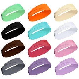 Yymobt 12pcs Non Slip Headbands for Women Soft Wide Sweatband Man Women Elastic Hair Bands for Workout Yoga Running Exercise Gym