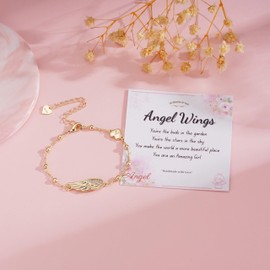 Apsvo Angel Wings Bracelets Gifts for Girls Dainty Initial Bracelets for Women Girls Love Heart Initial A-Z Beads Gold Bracelet Birthday Gifts for Daughter