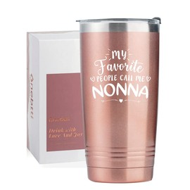 Onebttl Nonna Gifts, Insulated Stainless Steel Wine Tumbler with Lid, For Grandma on Birthday, Mother’s Day, Christmas, 20 oz, My favorite people call me Nonna, Rose gold