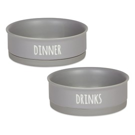 Bone Dry Ceramic Pet Bowls for Dogs & Cats Dishwasher & Microwave Safe, Non-Slip Bottom for Secure Feeding with Less Mess, Medium Set, 6x2, Gray, 2 Count