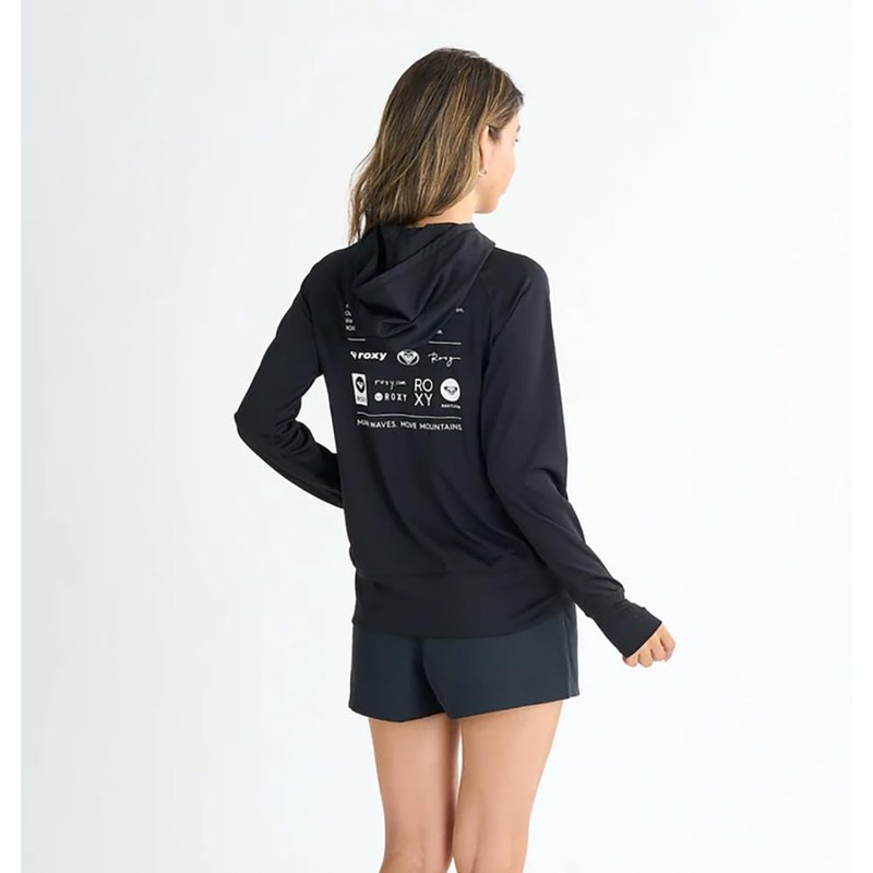 Roxy Historical Logo Hoody Women's Rash Guard, Black, L