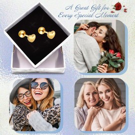 Gold Heart Earrings for Women, 4mm Screw Back Ball Minimalist Dot Love Heart Stud Earrings Tiny Small Cartilage Dainty Heart Jewelry Valentines Day Gifts