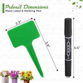 KOLIBROX 100 pcs T-Type Garden Labels - Durable & Waterproof Plant Tags for Easy Plant Identification - Reusable Plastic Tags for Home Gardeners and Professional Growers | Includes 1 Marking Pen