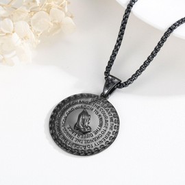 StoryEtain Bible Verse Prayer Necklace for Men 925 Sterling Silver Christian Jewelry Black Gold Plated Black Onyx Praying Hands Coin Medal Pendant for Boyfriend Husband