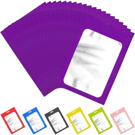 100 Pieces Resealable Mylar Bags with Clear Window Smell Proof Bags Packaging Bags Foil Pouch Zip Bags for Food Self Sealing Storage Supplies (Black, 2.75×3.93 inches) - Color: purple, Size: 4.72x7.87 inches