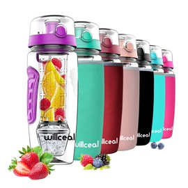 willceal Fruit Infuser Water Bottle 32oz Durable with Removable Ice Gel Ball Large - BPA Free Tritan Flip Lid Tight Design - Sports, Camping (Purple)