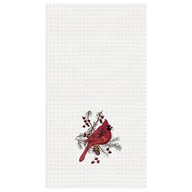 C&F Home Cardinal Cotton Christmas Embroidered Waffle Weave Kitchen Towel Decor Decoration 18" x 27" Red