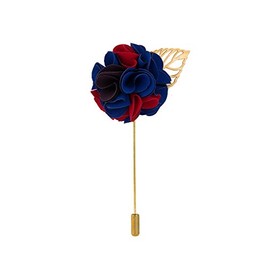 Knighthood Bunch Flower with Golden Leaf for Suit Royal Blue & Red Lapel Pin Badge Coat Suit Jacket Wedding Gift Party Shirt Collar Accessories Brooch for Men