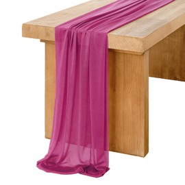 Ling's Moment 14Ft Magenta Sheer Chiffon Like Table Runner Hot Pink Dark Pink Tablecloth for Valentines Day Wedding Rustic Boho Wedding Party Bridal Shower Decorations Birthday Party