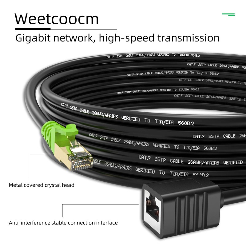 Weetcoocm Ethernet Extension Cable 1.5ft, Network Cat6a Extension Patch Cable