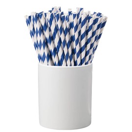Trimming Shop 100 Pack Paper Straws Drinking for Parties | Paper Drinking Straw | Cocktail Straws | Disposable Straws | Blue & White Striped Paper Drinking Party Straws for Birthday Wedding Party