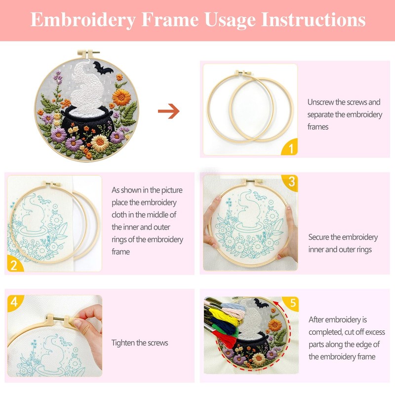 Zhenqing 4-Piece Halloween Embroidery Kit for Beginners - Spooky Ghost,