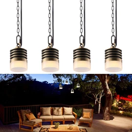 LEONLITE Low Voltage Hanging Lights, 12V Pendant Lights Outdoor, LED Landscape Hanging Lights for Gazebo Tree Porch, UL Listed, Aluminum, IP65, 320lm, 2700K Soft White, Brass Bronze, Pack of 4