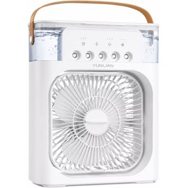 Ventilador Portátil con Humidificador, 5 Salidas de Niebla, 3 Velocidades