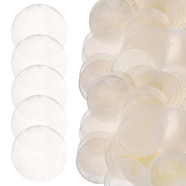 50 Pieces Shell Mother of Pearl Discs with Hole for Crafts Shell Discs Mother of Pearl Garland Shell Curtain Window Wind Chime Door Curtain Shell Plates Mediterranean Decoration
