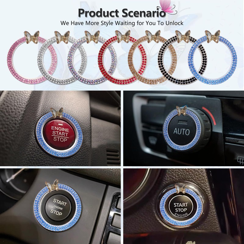 3leavtrees Bling Ring Emblem Car Accessories - Rhinestone Crystal Ring