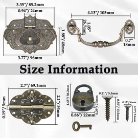 Aifeier ET Vintage Locking Carrying Handle Hinge Kit with Screws, Antique Bronze Decorative Hardware, Furniture Accessory for DIY Jewelry Box Decoration
