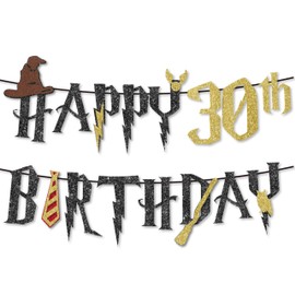 Wizard 30th Birthday Banner - NO DIY - Wizard 30th Men and Women Birthday Decorations - Black