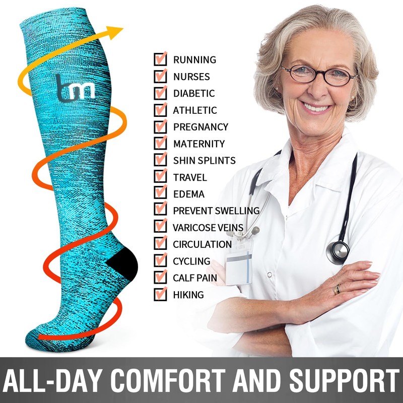 Bluemaple 6 Pack Copper Compression Socks for Women and Men