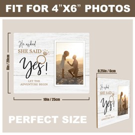 TiTkaiVi He Asked She Said Yes Wedding Photo Frames, Engagement Wedding Gifts for Engaged Couples, Engagement Gifts for Couples Picture Frame, 4x6 Inch Photo