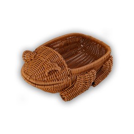COMFEELING Bread Basket Poly-Wicker Fruit Bowls Food Storage Cute Frog Shape Handmade Serving Basket Home Decor Display Tray for Dining Table Room (Brown)