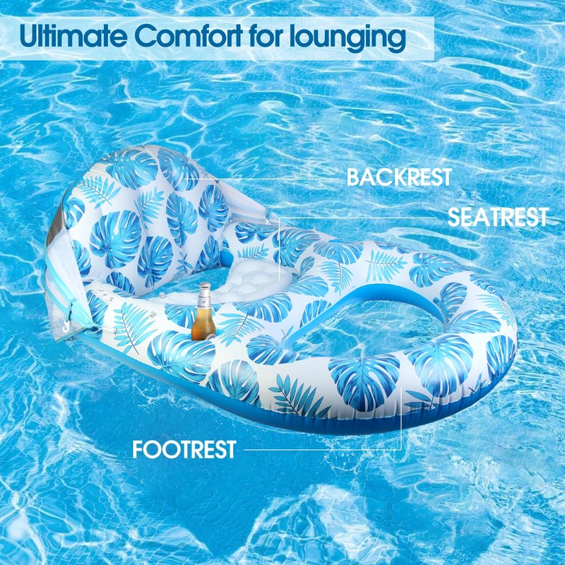 COOLCOOLDEE Pool Lounge Float with Canopy UPF50+,Extra Large Pool Floats