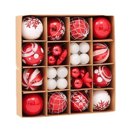 testyu Christmas Balls Ornaments, 42 PCS(2.3in, 1.18in) Christmas Tree Decorations, Shatterproof Red and White Christmas Ornaments for Xmas Tree Decoration Celebration Party